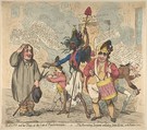 Alecto and Her Train, at the Gate of Pandaemonium:–or–The Recruiting Sarjeant Enlisting John Bull, Into the Revolution Service, James Gillray British, Hand-colored etching