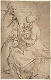 The Holy Family with the Infant Baptist, Luca Cambiaso (Italian, Moneglia 1527–1585 Madrid), Pen and brown ink, brush and brown wash.