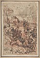 Scene of Martyrdom, Giovanni Angelo Canini (Italian, Rome ca. 1609-17–1666 Rome), Pen and brown ink, brush and gray-brown wash, over red chalk (recto); illegible red chalk notations (verso)