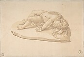 Copy after a Sculpture of the Sleeping Eros Based on an Antique Model (from Cassiano dal Pozzo's 'Paper Museum'), Giovanni Angelo Canini Italian, Pen and brown ink, brush and brown wash; framing lines in pen and brown ink