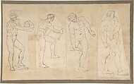 Four Studies of Nude Men, Anonymous, Italian, early 19th century Italian, Pen and brown ink