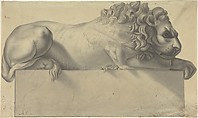 Drawing after a Lithograph of a Recumbent Lion., Antonio Canova Italian, Brush and black and gray wash, graphite and black chalk