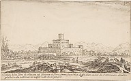 View of Motrone Castle (before its demolition around 1692), Attributed to Giovanni Francesco Grimaldi (Italian, Bologna 1606–1680 Rome), Pen and brown ink over leadpoint