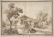 Landscape with a Farm House and a Bell Tower, Remigio Cantagallina (Italian, Borgo Sansepolcro ca. 1582–1656 Florence), Pen and brown ink.