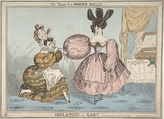 The Toilet of a Modern Belle: Inflating a Lady, William Heath ('Paul Pry')  British, Hand-colored etching