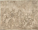 Old Testament Scene, Giovanni Andrea Carlone (Italian, Genoa 1639–1697 Genoa), Pen and brown ink, brush and brown wash, over black chalk; squared in black chalk