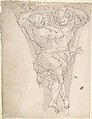 Two Partially Draped Male Figures in a Pendentive, attributed to Giovanni Battista Carlone (Italian, Genoa 1603–1684 Genoa), Pen and brown ink, brush and pale gray wash, over black chalk