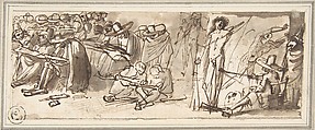 Artists Drawing and Painting in a Studio, Pier Francesco Mola (Italian, Coldrerio 1612–1666 Rome), Pen and brown ink, brush and brown wash