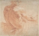 Seated Youth Facing Right, Seen from the Back, Annibale Carracci (Italian, Bologna 1560–1609 Rome), Red chalk with some white chalk highlights (recto); scribbles in red chalk (verso)