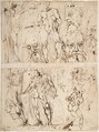Studies of Nudes and Human Heads (recto and on the verso), circle of Agostino Carracci (Italian, Bologna 1557–1602 Parma), Pen and brown ink over traces of graphite