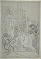 St. Benedict Resuscitating an Infant, Pierre Hubert Subleyras (French, Saint-Gilles-du-Gard 1699–1749 Rome), Black chalk, heightened with white, on gray-green paper