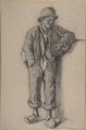 A Standing Peasant Boy in Hat and Wooden Shoes, Constant Troyon (French, Sèvres 1810–1865 Paris), Black chalk, heightened with white
