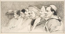 Eight Heads of Ecclesiastics, Jean-Georges Vibert (French, Paris 1840–1902 Paris), Pen and black ink