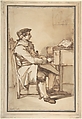 Man Seated at a Keyboard Instrument, François André Vincent (French, Paris 1746–1816 Paris), Pen and brown ink, brush and brown wash
