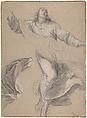 St. Louis in Glory, Simon Vouet (French, Paris 1590–1649 Paris), Black chalk, heightened with white chalk, on beige paper; framing lines in pen and brown ink