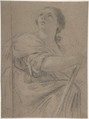 Woman with a Staff Looking Upward, Studio of Simon Vouet (French, Paris 1590–1649 Paris), Black chalk, heightened with white, on beige paper