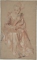 Seated Woman Holding a Fan, Antoine Watteau (French, Valenciennes 1684–1721 Nogent-sur-Marne), Red, black, and white chalk