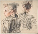 Studies of a Woman Wearing a Cap, Antoine Watteau (French, Valenciennes 1684–1721 Nogent-sur-Marne), Black and red chalk, heightened with a little white.