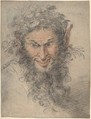 Head of a Satyr, Circle of Antoine Watteau (French, Valenciennes 1684–1721 Nogent-sur-Marne), Black and red chalk, heightened with yellow chalk with traces of white chalk on brown paper