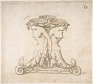 Drawing of a Fountain, Anonymous, French, 16th century, Pen and brown ink, brush and brown wash, over faint black chalk
