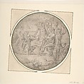 The Head of Pompey Presented to Caesar, Anonymous, French, 16th century, Pen and gray ink, brush and pale gray wash.  Framing line in dark green wash