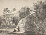 Landscape with Two Figures, Anonymous, French, 17th century French, Pen and brown ink, brush and gray-blue wash