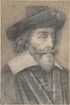 Portrait of a Man, Anonymous, French, 17th century, Red chalk, pen and black ink, touches of brush and gray ink, silhouetted and pasted onto a rectangular sheet of paper tinted buff at back of head and gray at shoulders.