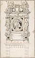 Design for a Wall Tomb, Anonymous, French, 17th century, Pen and brown ink, brush and black, gray and pink wash