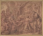 The Son of Moses Circumcised, Anonymous, French, 17th century, Red chalk, brush and red, brown, and gray wash, heightened with white, on beige paper