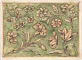 Design for a Box Lid, Anonymous, French, 18th century, Pen and black ink, brush and light orange and green  wash, over touches of black chalk and graphite. Border line in pen and black ink with narrow line of orange wash.