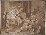 A Scene of Sacrifice, Anonymous, French, 18th century, Pen and black ink, brush and brown wash, heightened with white, on brown paper