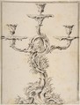 Design for a Candelabra, Anonymous, French, 18th century, Pen and brown ink.  Framing lines in pen and brown ink.