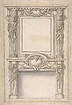 Design for a Fireplace, Anonymous, French, 17th century, Pen and brown ink, brush and gray wash, with framing lines in gold paint