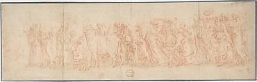 Sacrificial Procession, Anonymous, French, 17th century French, Red chalk, washed