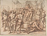 Historical Scene, Anonymous, French, 17th century French, Pen and brown ink over red chalk and gray wash