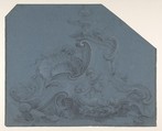Design for a Fountain, Anonymous, French, 18th century ?, Black crayon, heightened with white on blue paper