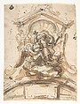 Design for a sculptural group with God the Father in a niche, Pieter Verbruggen the Younger Flemish, Pen and brown ink, brush and brown wash, over black chalk or graphite