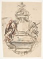 Design for a sepulchral monument with two figures, Pieter Verbruggen the Younger Flemish, Pen and brown ink, over red and black chalk or graphite, brown-gray wash