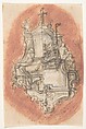 Design for a sepulchral monument; verso: Design for a sepulchral monument, Pieter Verbruggen the Younger (Flemish, Antwerp 1648–1691 Antwerp), Pen and brown ink, over black chalk or graphite, red chalk and wash; verso: black chalk or graphite, red chalk