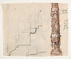Design for a sepulchral monument with an allegory of Time (recto); Design for a column (verso), Pieter Verbruggen the Younger (Flemish, Antwerp 1648–1691 Antwerp), Black and red chalk, red and brown wash (recto); pen and brown ink, over red chalk, black chalk (verso)
