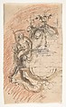 Design for a sepulchral monument with an allegory of Time; verso: Architectural sketch and fragment of a letter, Pieter Verbruggen the Younger (Flemish, Antwerp 1648–1691 Antwerp), Pen and brown ink, red chalk, over black chalk or graphite, brown wash; verso: red chalk