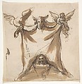 Design for a monument; verso: Architectural sketches, Pieter Verbruggen the Younger (Flemish, Antwerp 1648–1691 Antwerp), Pen and brown ink, brown wash, over black chalk or graphite; verso: black chalk or graphite, locally strengthened with pen and brown ink