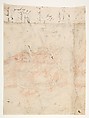 Design for a sepulchral monument with Mary Magdalen and Saint Jerome (recto); Sketch (counterproof) and writing exercises (verso), Pieter Verbruggen the Younger (Flemish, Antwerp 1648–1691 Antwerp), Pen and brown ink (recto); pen and brown ink, counterproof of a red chalk drawing (verso)