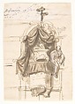 Design for a sepulchral monument in the form of a pulpit; verso: Fragment of a text, Pieter Verbruggen the Younger (Flemish, Antwerp 1648–1691 Antwerp), Pen and brown ink, brush and brown wash, over black chalk or graphite