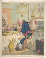 Temperance Enjoying a Frugal Meal, James Gillray British, Hand-colored etching