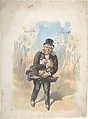Man Clutching Moneybags While Banks Collapse, Emmanuel Wyttenbach American, born Switzerland, Hand-colored lithograph; touched proof