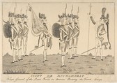 Count de Rochambeau, French General of the Land Forces in America Reviewing the French Troops, Anonymous, British, 18th century  British, Engraving