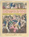 Theatrical Pleasures, Plate 2: Contending for a Seat, Theodore Lane  British, Hand-colored etching