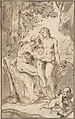 Venus, Mars, and Cupid, Anonymous, French, 18th century, Graphite, pen and brown ink, brush and brown wash