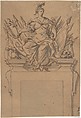 Design for an Overdoor or Chimney Piece with an Armorial Trophy and the personification of Victory, Anonymous, French, 18th century, Pen and ink and wash